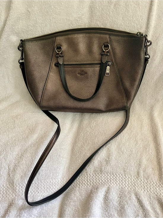 Coach Handbags - Coach Metallic Bronze Pebbled Leather Satchel with Crossbody Strap